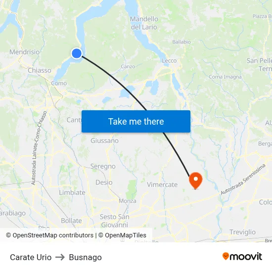Carate Urio to Busnago map