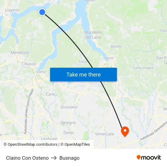 Claino Con Osteno to Busnago map
