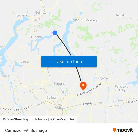 Carlazzo to Busnago map