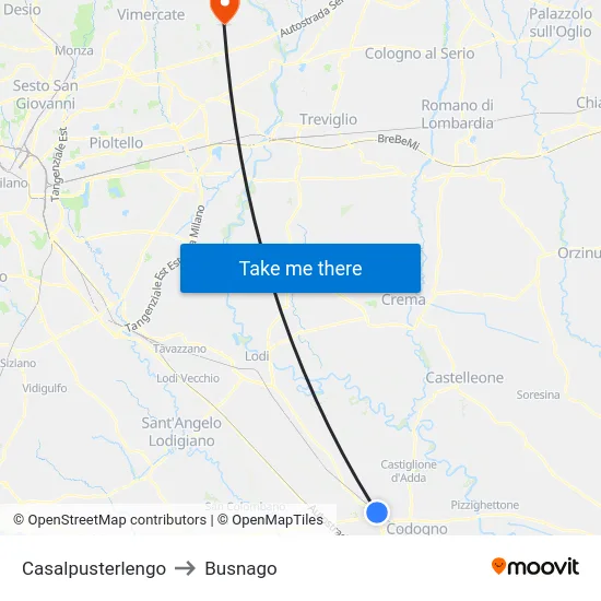 Casalpusterlengo to Busnago map