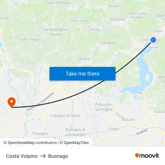 Costa Volpino to Busnago map