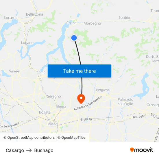 Casargo to Busnago map