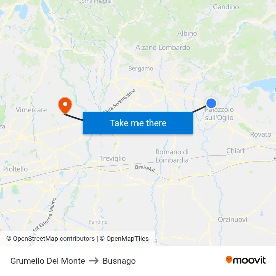 Grumello Del Monte to Busnago map