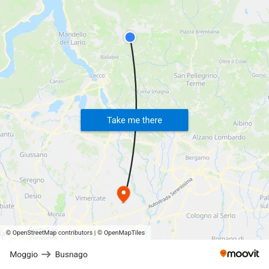 Moggio to Busnago map