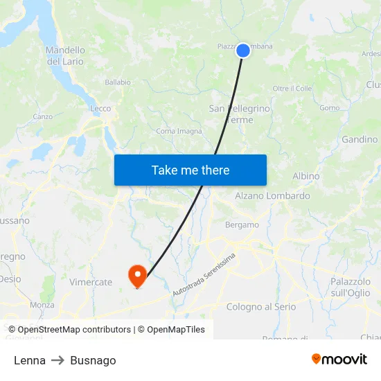 Lenna to Busnago map