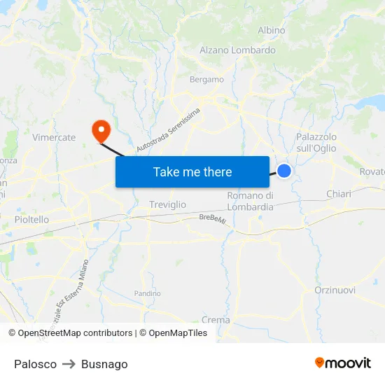Palosco to Busnago map