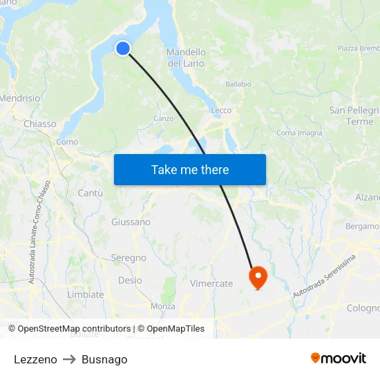 Lezzeno to Busnago map