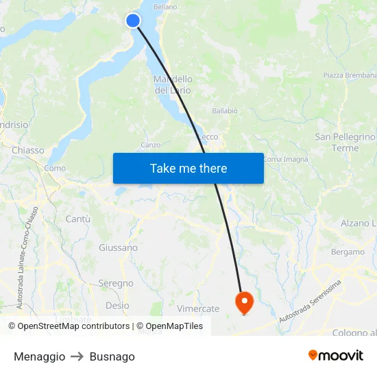 Menaggio to Busnago map