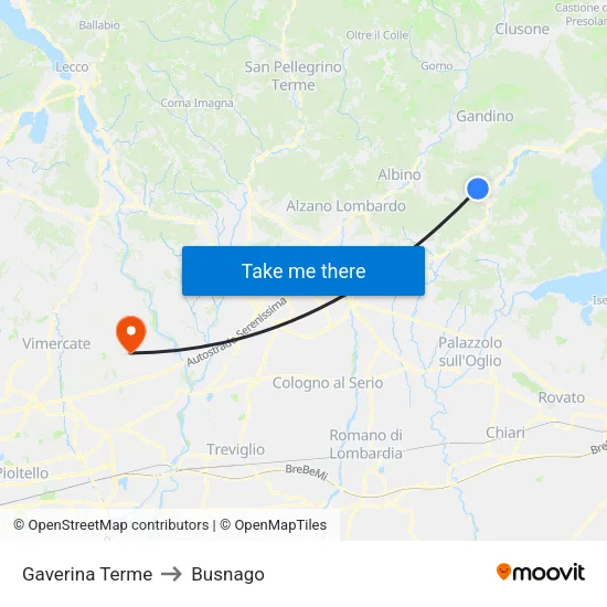 Gaverina Terme to Busnago map