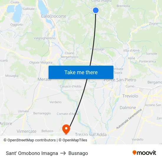 Sant' Omobono Imagna to Busnago map