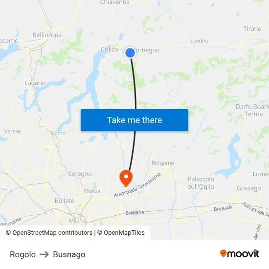 Rogolo to Busnago map