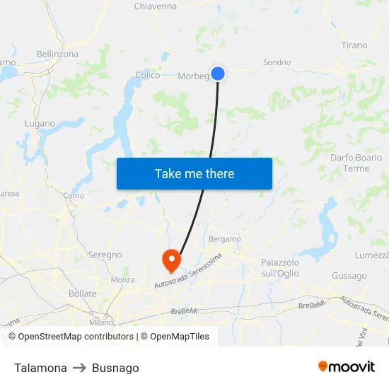 Talamona to Busnago map