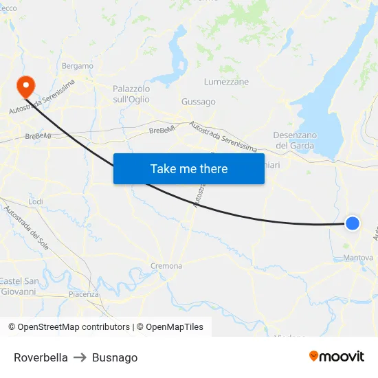 Roverbella to Busnago map