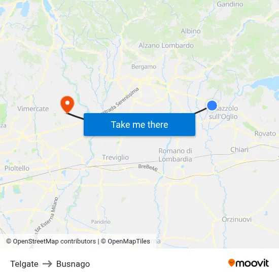 Telgate to Busnago map