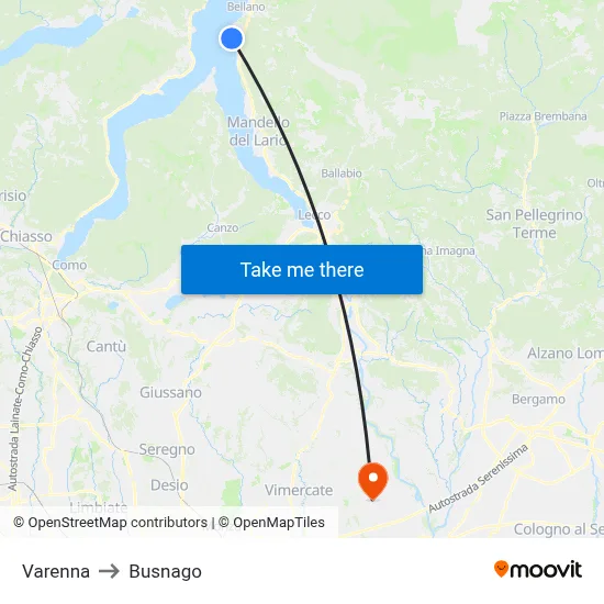 Varenna to Busnago map