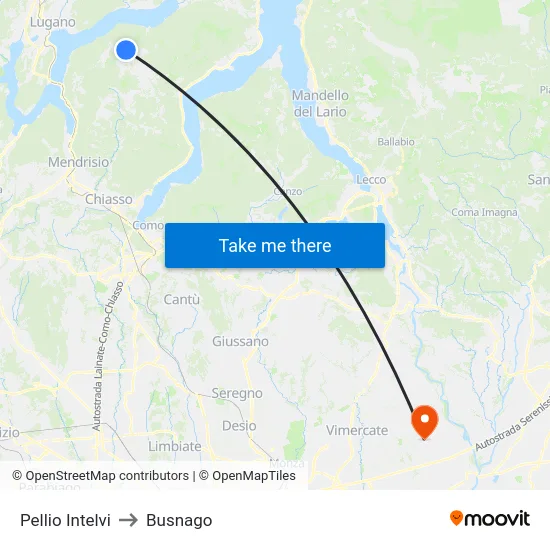 Pellio Intelvi to Busnago map