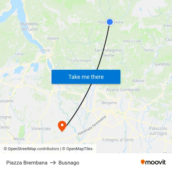 Piazza Brembana to Busnago map