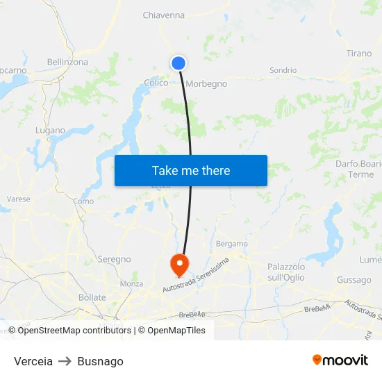 Verceia to Busnago map