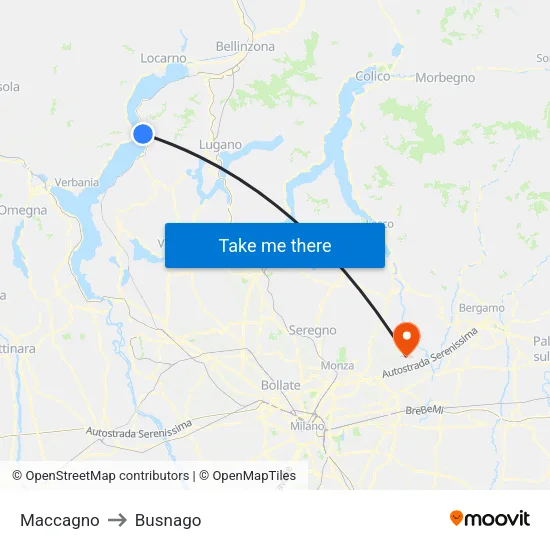 Maccagno to Busnago map