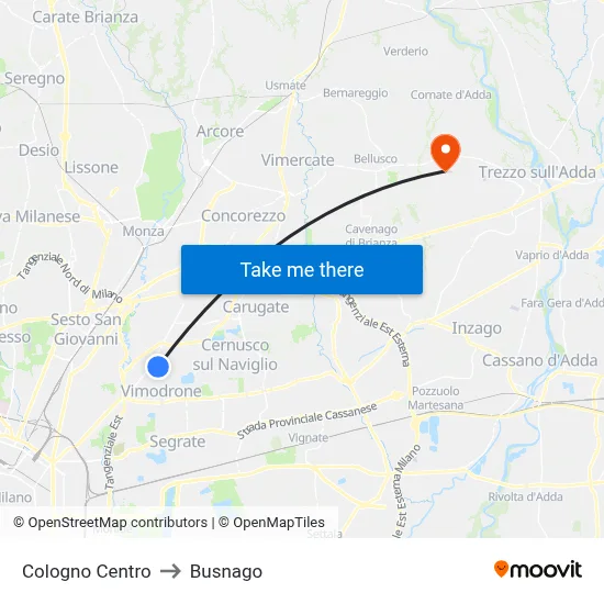 Cologno Centro to Busnago map