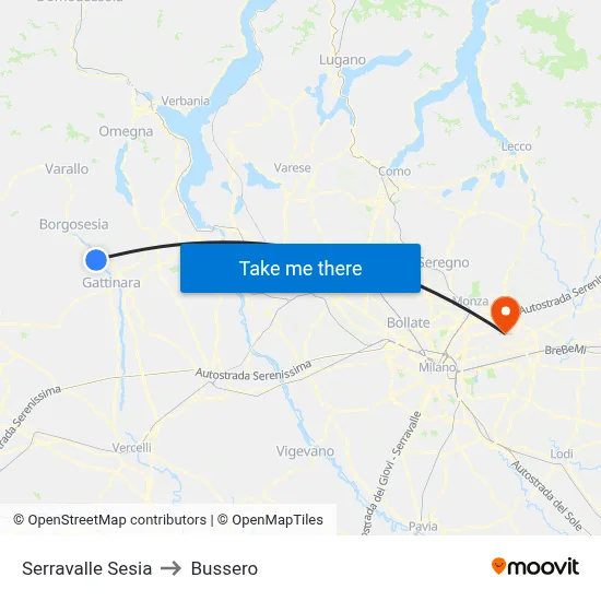 Serravalle Sesia to Bussero map