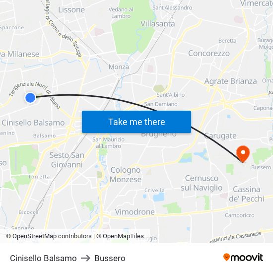 Cinisello Balsamo to Bussero map