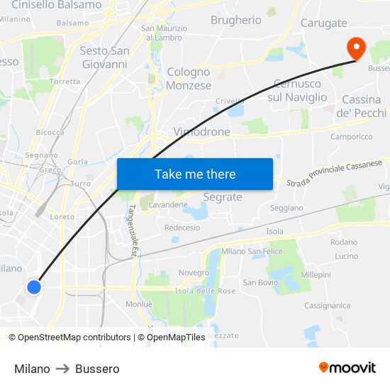 Milano to Bussero map