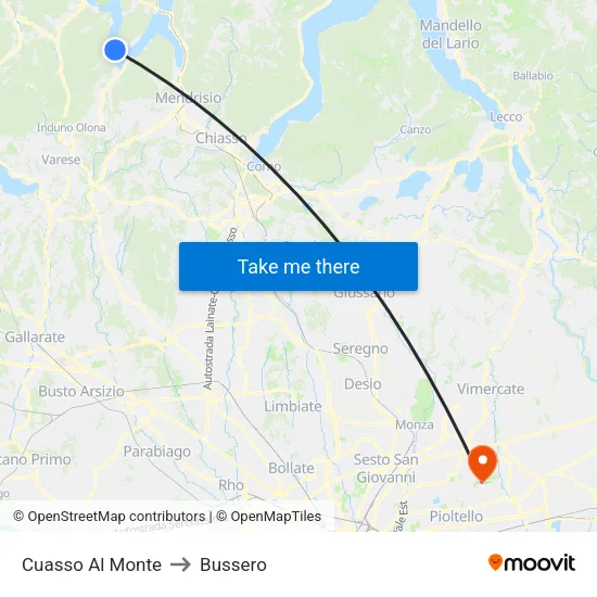 Cuasso Al Monte to Bussero map
