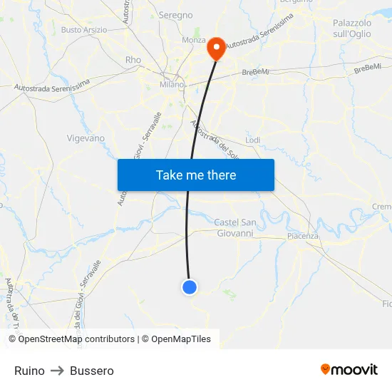 Ruino to Bussero map