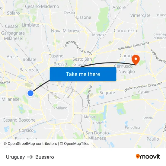 Uruguay to Bussero map