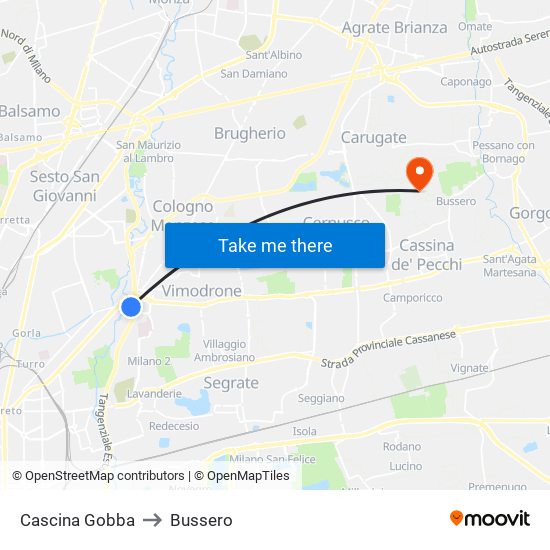 Cascina Gobba to Bussero map