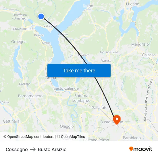 Cossogno to Busto Arsizio map