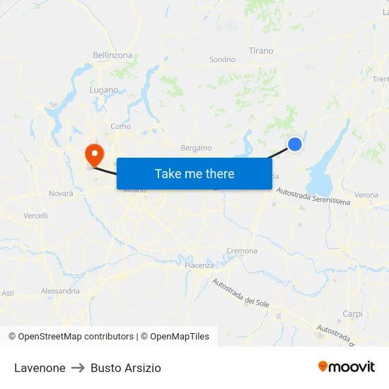 Lavenone to Busto Arsizio map
