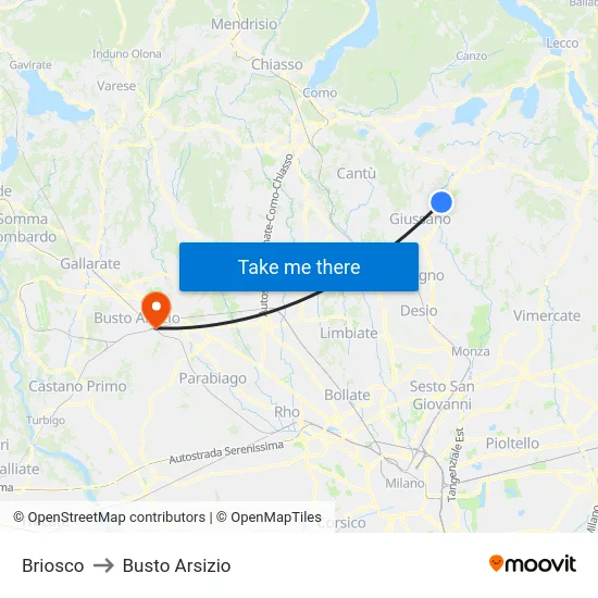 Briosco to Busto Arsizio map