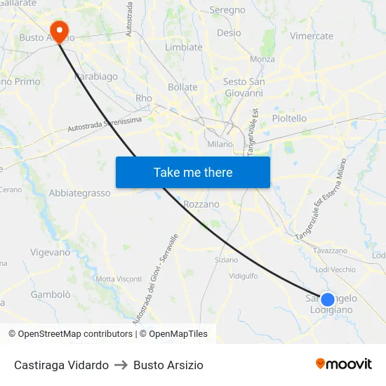 Castiraga Vidardo to Busto Arsizio map