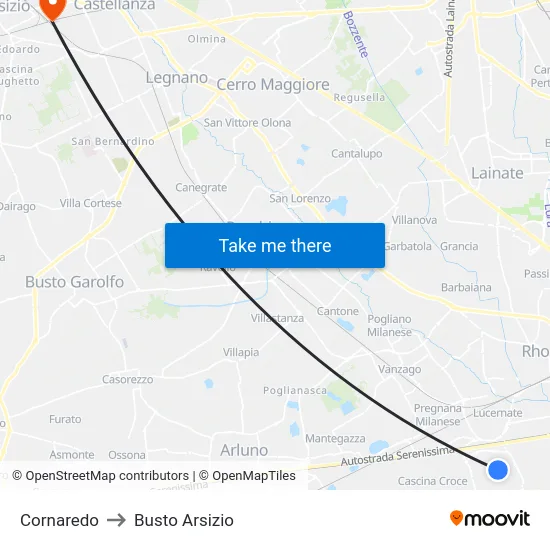 Cornaredo to Busto Arsizio map