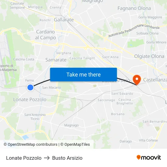 Lonate Pozzolo to Busto Arsizio map