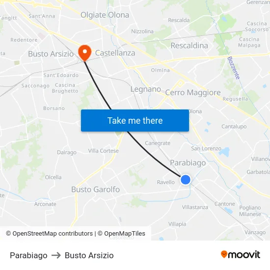 Parabiago to Busto Arsizio map