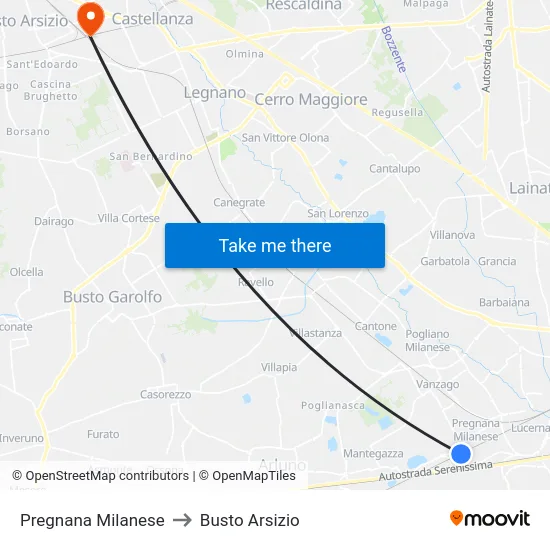 Pregnana Milanese to Busto Arsizio map