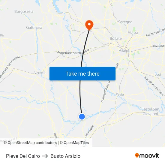 Pieve Del Cairo to Busto Arsizio map