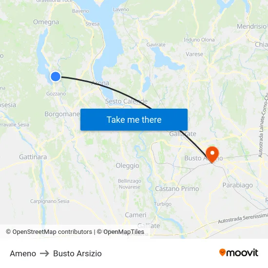 Ameno to Busto Arsizio map
