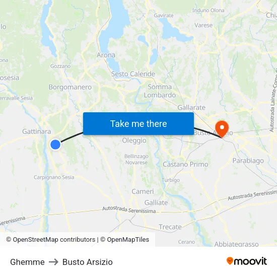 Ghemme to Busto Arsizio map