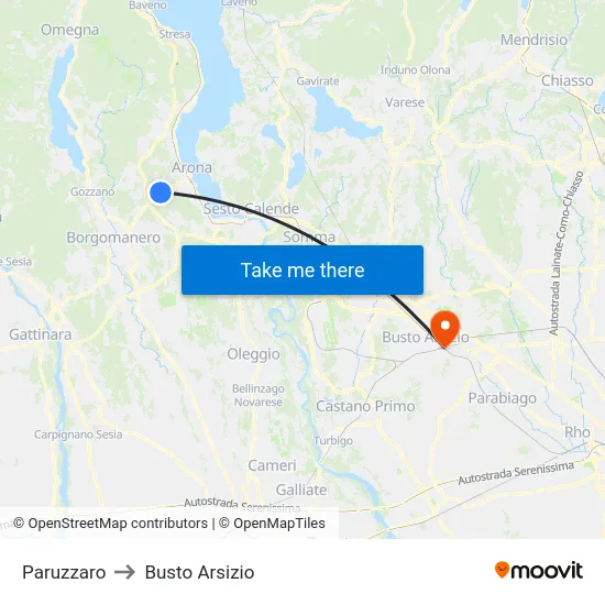Paruzzaro to Busto Arsizio map