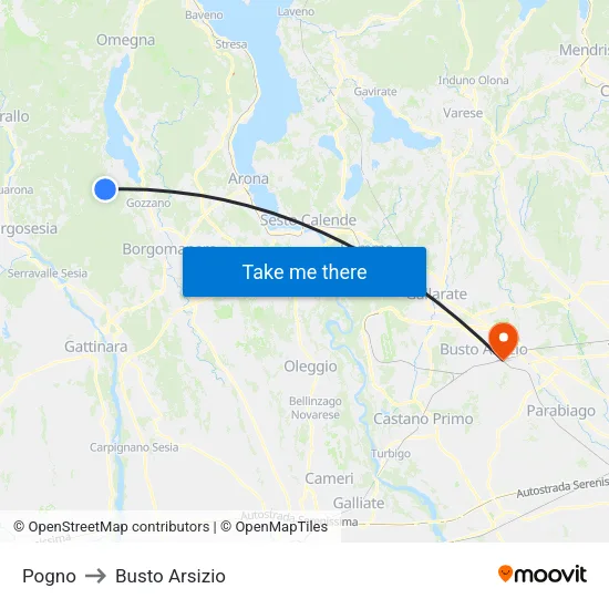 Pogno to Busto Arsizio map