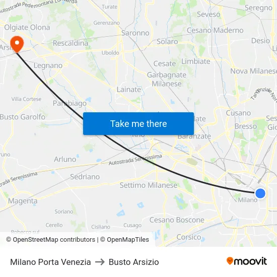 Milano Porta Venezia to Busto Arsizio map
