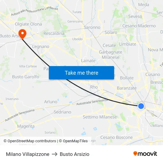 Milano Villapizzone to Busto Arsizio map