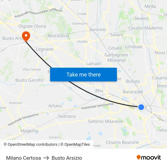 Milano Certosa to Busto Arsizio map