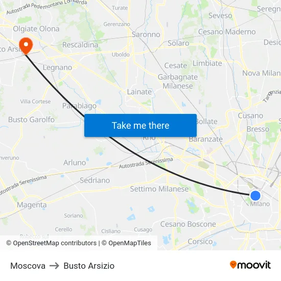Moscova to Busto Arsizio map