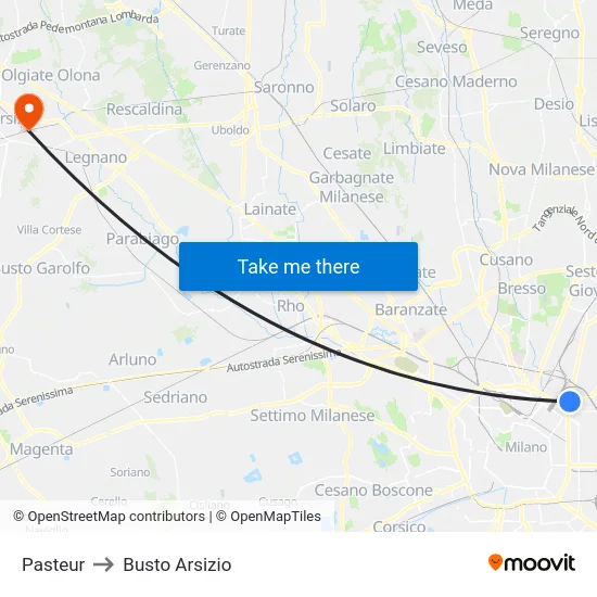 Pasteur to Busto Arsizio map