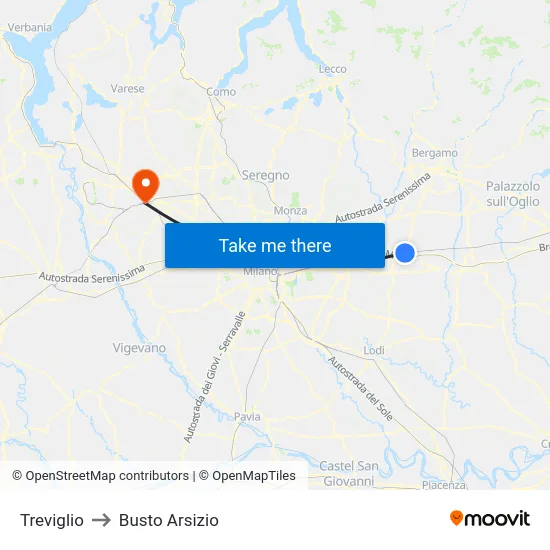 Treviglio to Busto Arsizio map